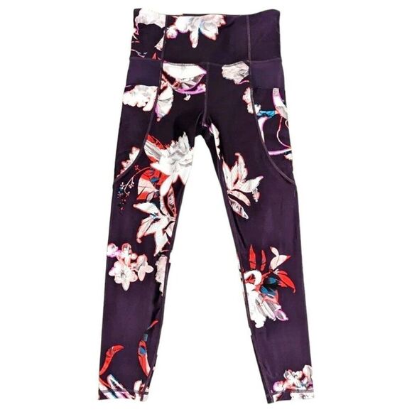Athleta Leggings XS Salutation Stash Pocket Floral Magnolia Tight Regal Plum - Picture 11 of 11